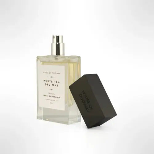 Homepage White Tea Del Mar perfume bottle with its cap off